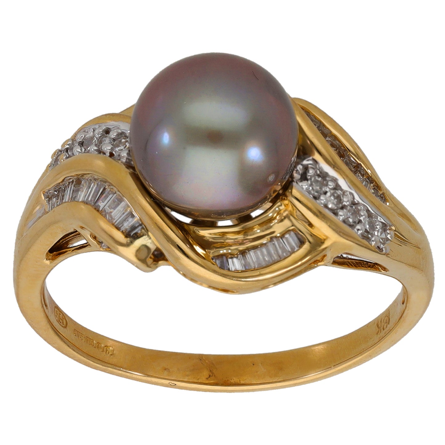 18ct Gold Cultured Pearl & 0.385ct Diamond Dress/Cocktail Ring Size T