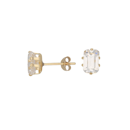 9ct Gold Cubic Zirconia Rectangle Stud Earrings
