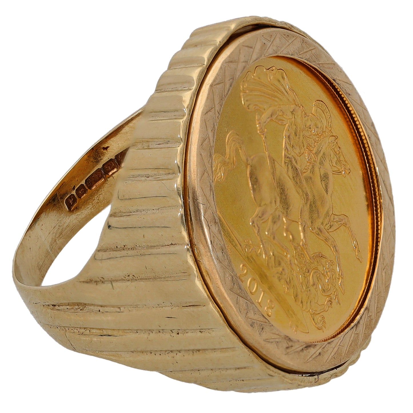 9ct Gold Full Sovereign Coin Ring Size O
