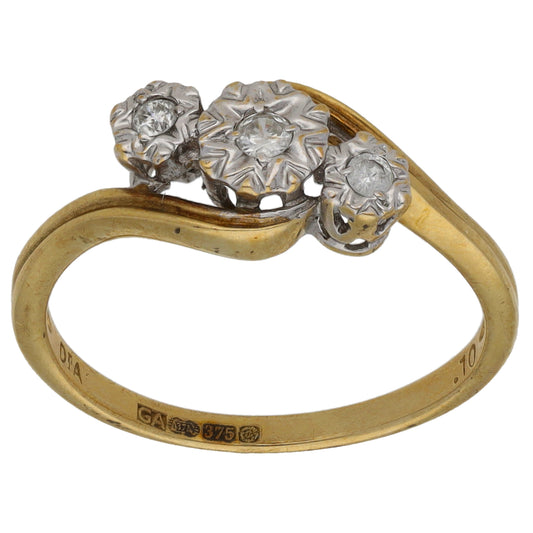 9ct Bicolour Gold 0.10ct Diamond Trilogy Ring Size N