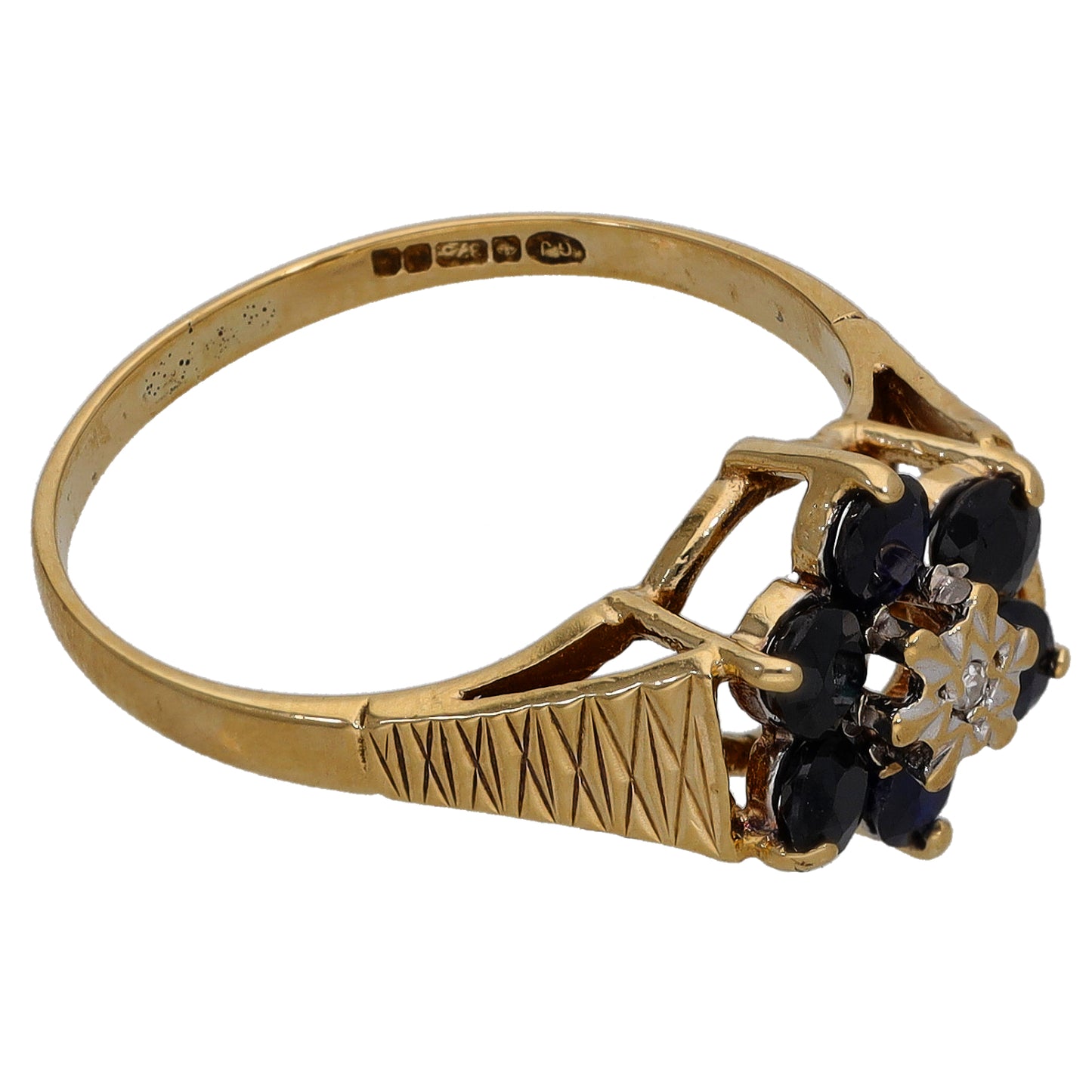 9ct Gold Sapphire & 0.01ct Diamond Dress/Cocktail Ring Size N