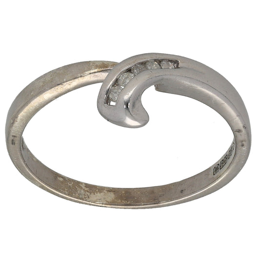 9ct White Gold 0.025ct Diamond Wishbone Ring Size N
