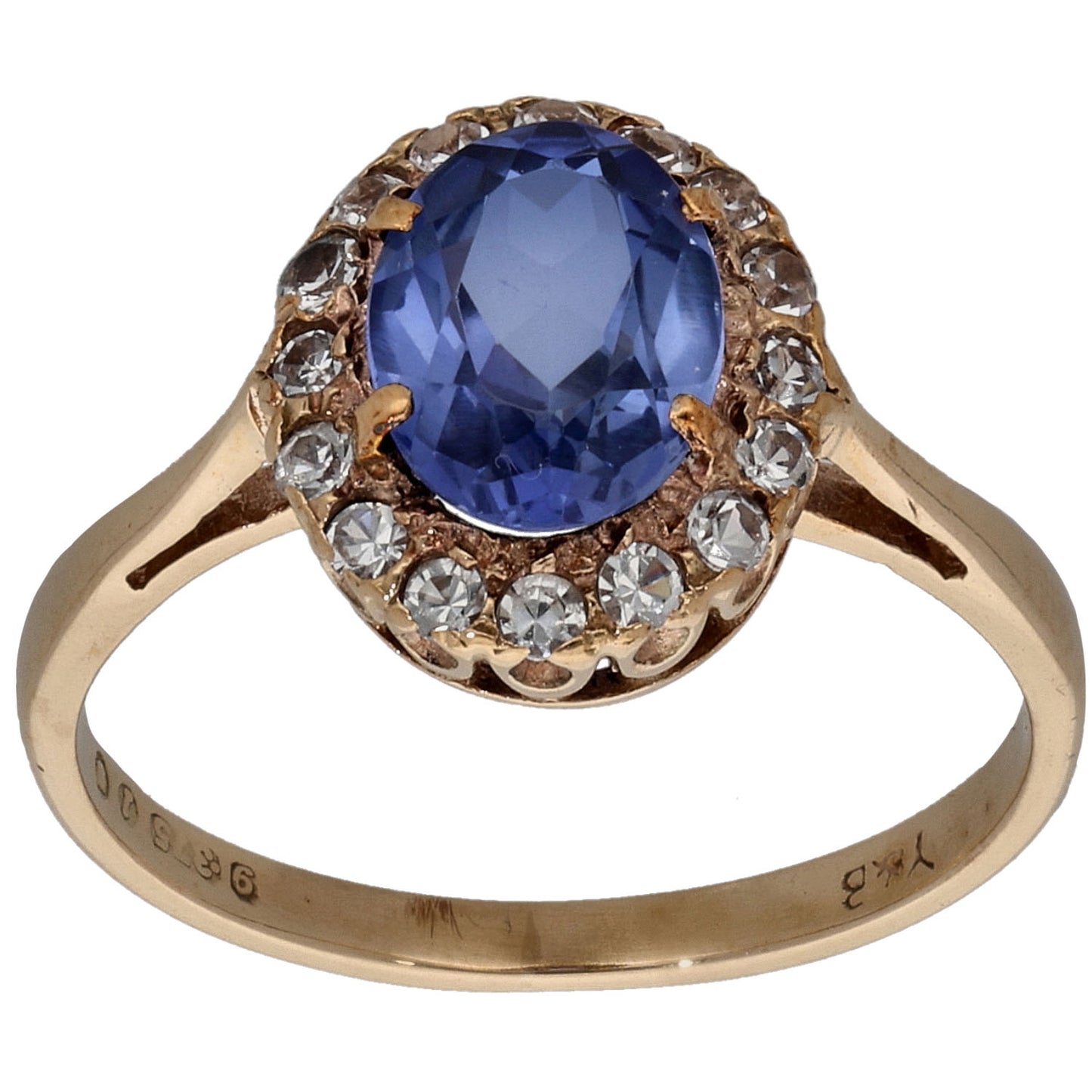 9ct Gold Sapphire & Imitation Gems Dress/Cocktail Ring Size L