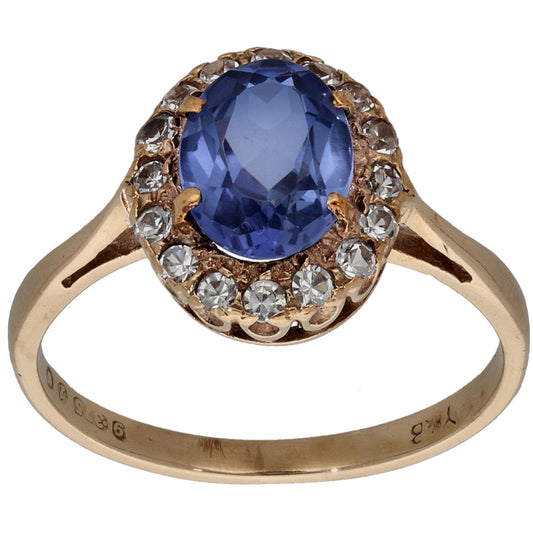 9ct Gold Sapphire & Imitation Gems Dress/Cocktail Ring Size L