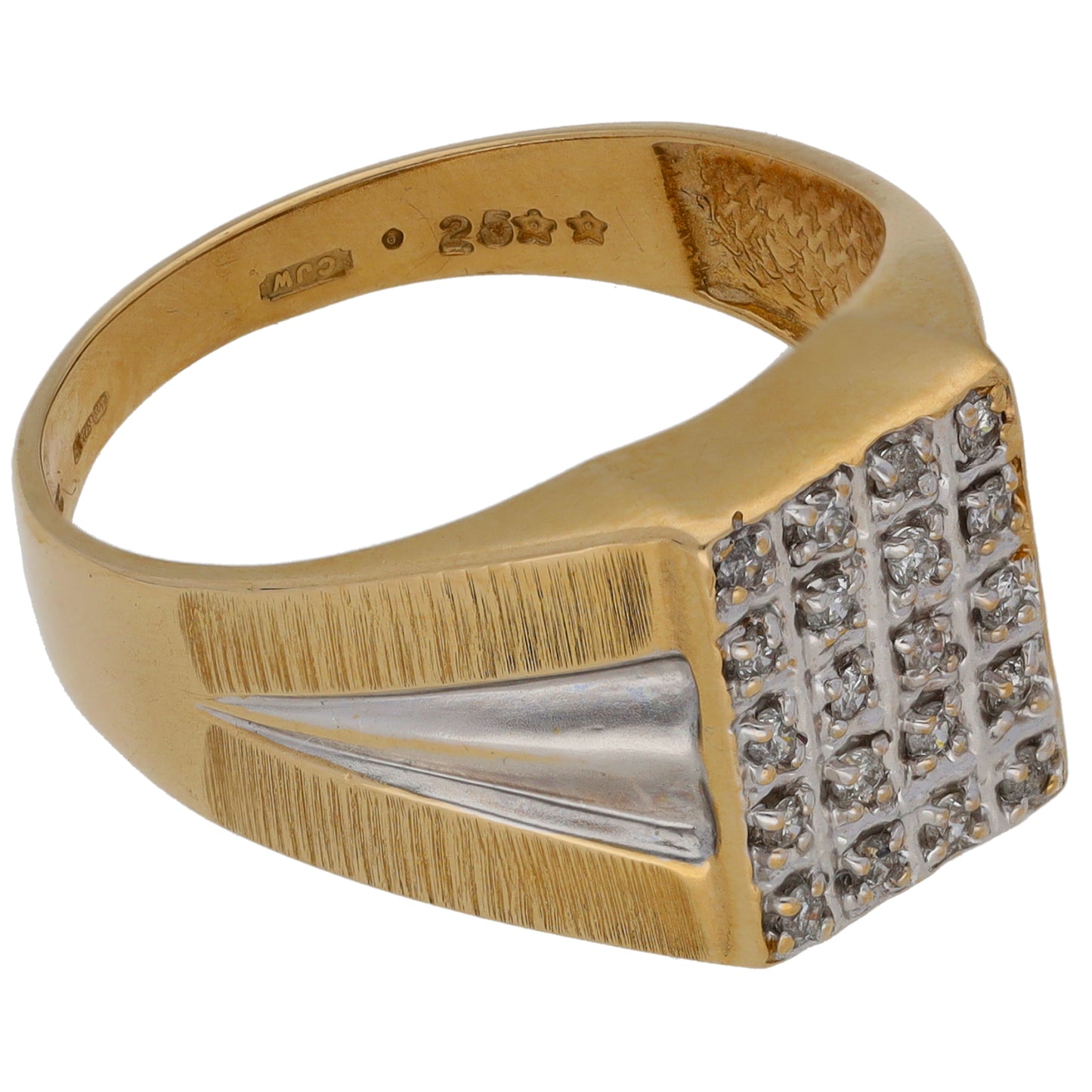 9ct Gold Cubic Zirconia Patterned Signet Ring Size V