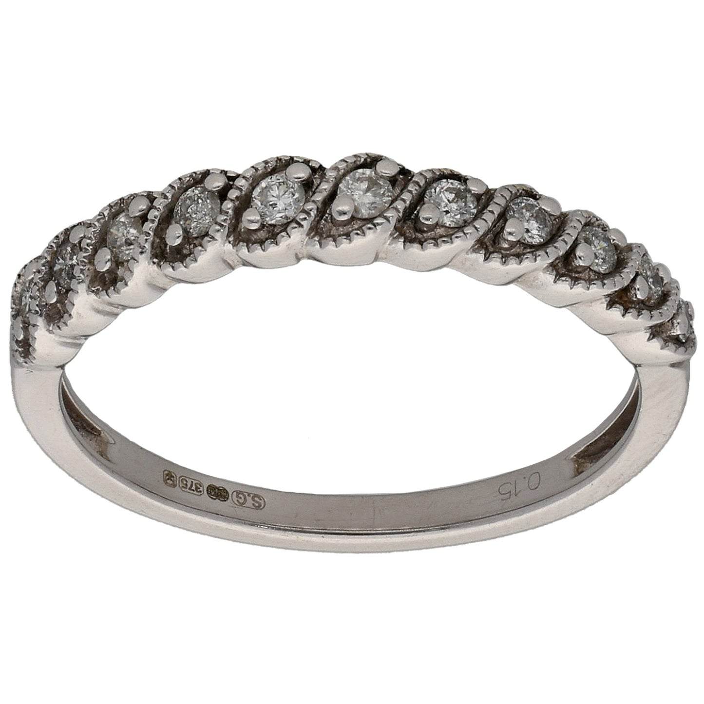 9ct White Gold 0.15ct Diamond Half Eternity Ring Size N
