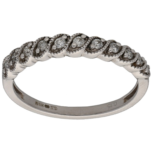 9ct White Gold 0.15ct Diamond Half Eternity Ring Size N