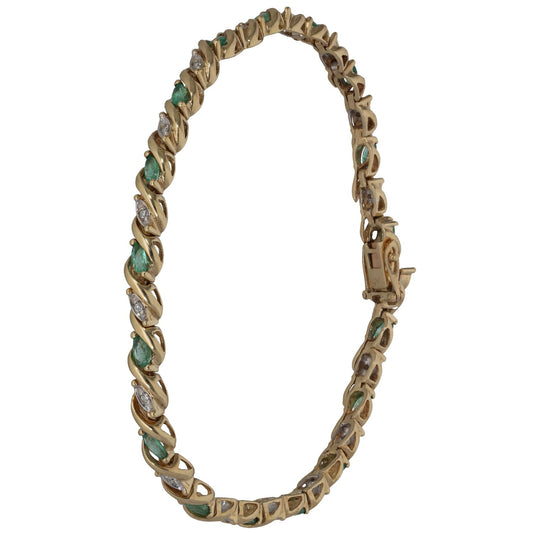 Bicolour gold link bracelet with emerald-green insets and round diamond-look stones