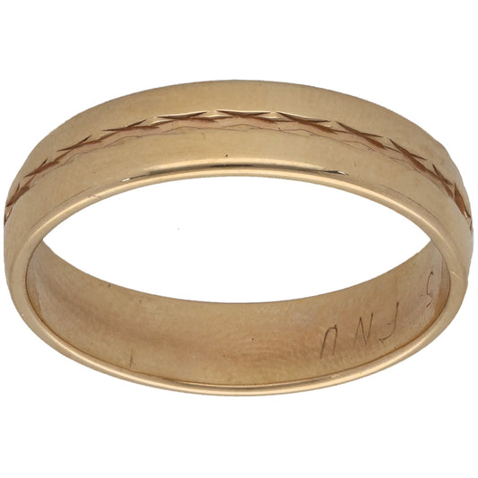 9ct Gold Patterned Wedding Ring Size R