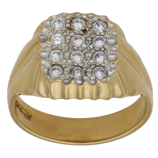 9ct Gold Cubic Zirconia Patterned Signet Ring Size V