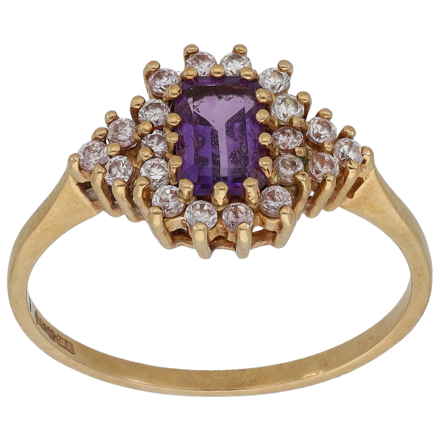 9ct Gold Amethyst & Cubic Zirconia Cluster Ring Size O