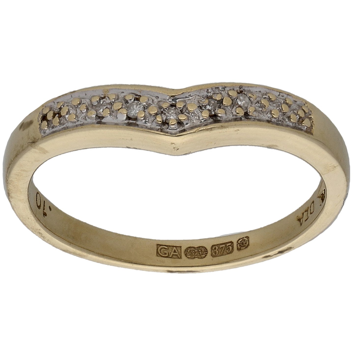 9ct Gold 0.025ct Diamond Wishbone Ring Size M