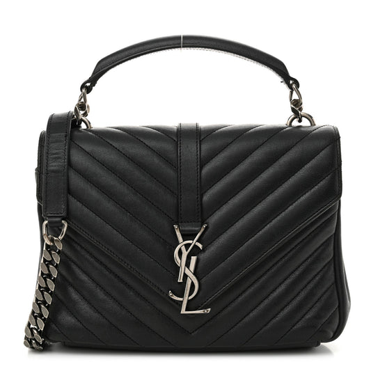 Yves Saint Laurent College Lambskin Leather Bag - Black