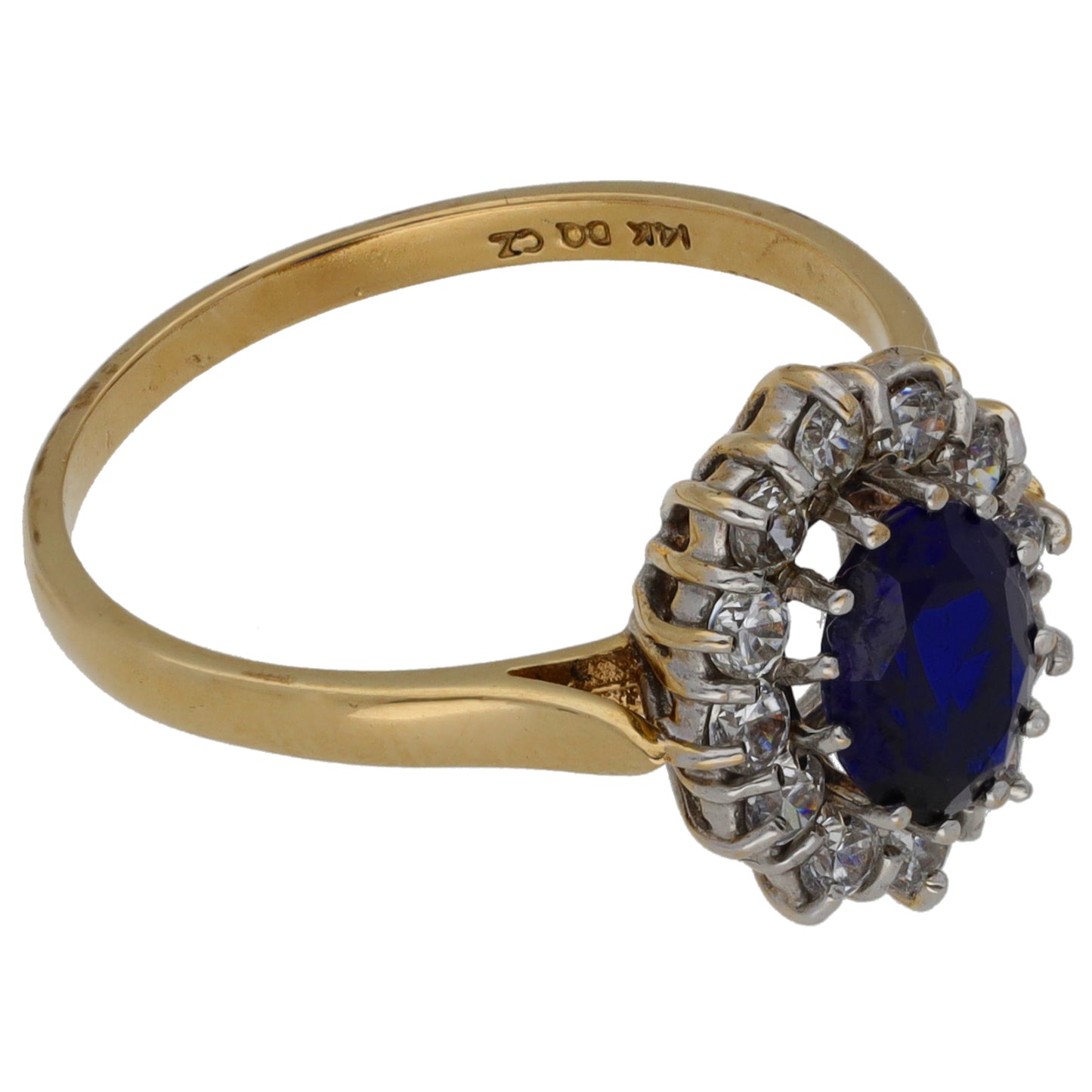 14ct Gold Man Made Sapphire & Cubic Zirconia Dress/Cocktail Ring Size S