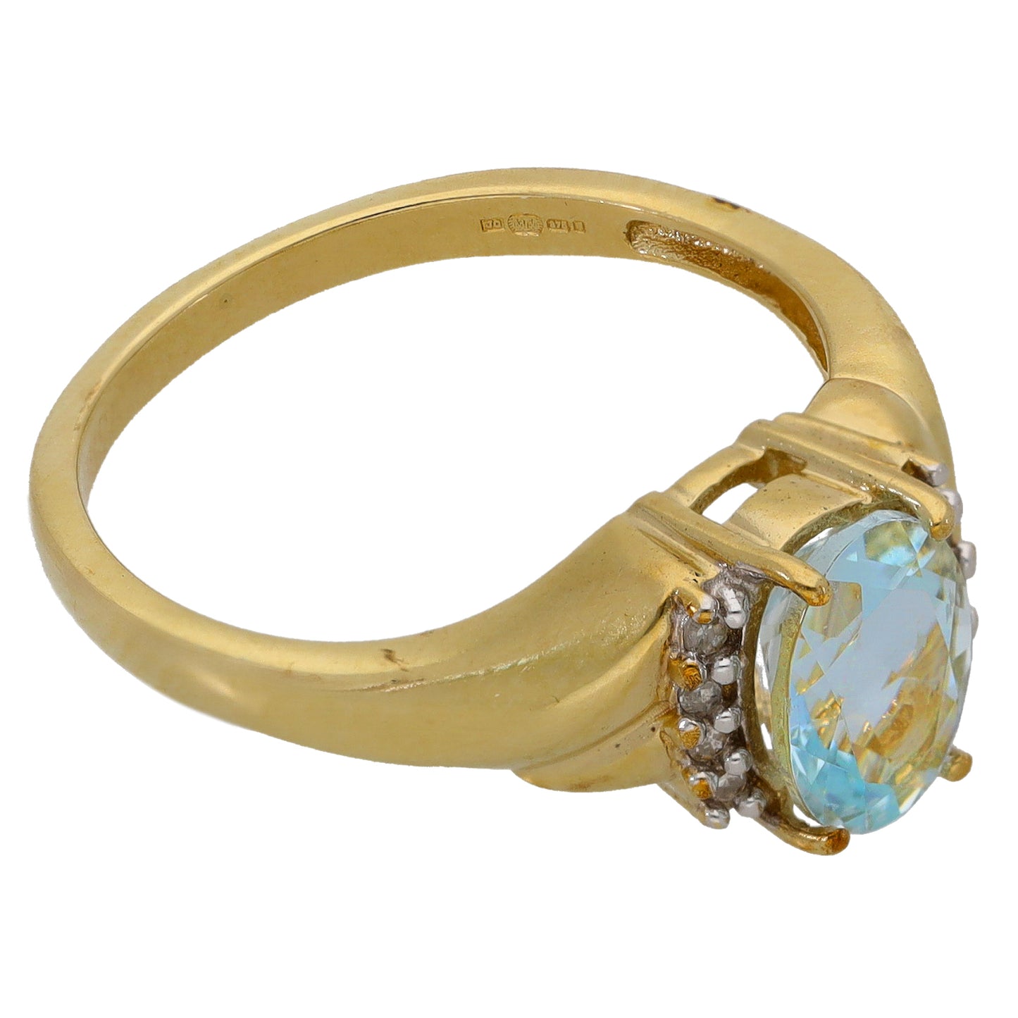 9ct Gold Aquamarine & 0.04ct Diamond Dress/Cocktail Ring Size O