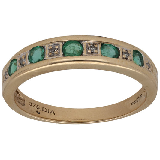 9ct Gold Emerald & 0.03ct Diamond Half Eternity Ring Size N