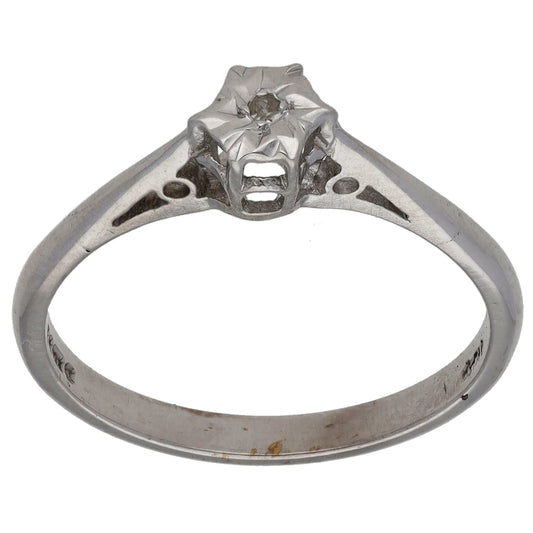 9ct White Gold 0.01ct Diamond Solitaire Ring Size P