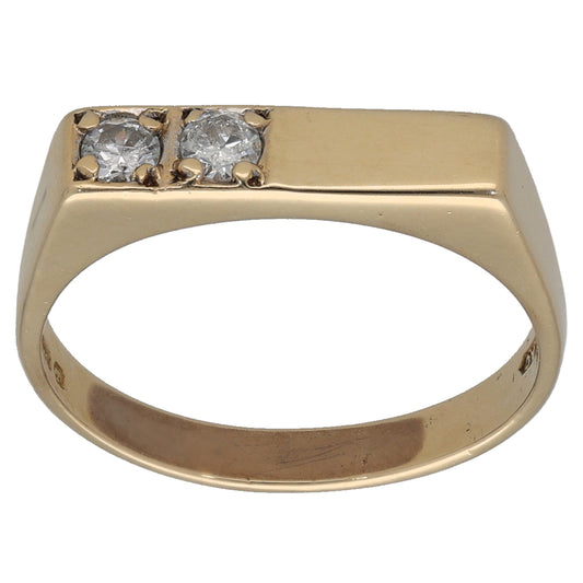 9ct Gold Cubic Zirconia Patterned Signet Ring Size O