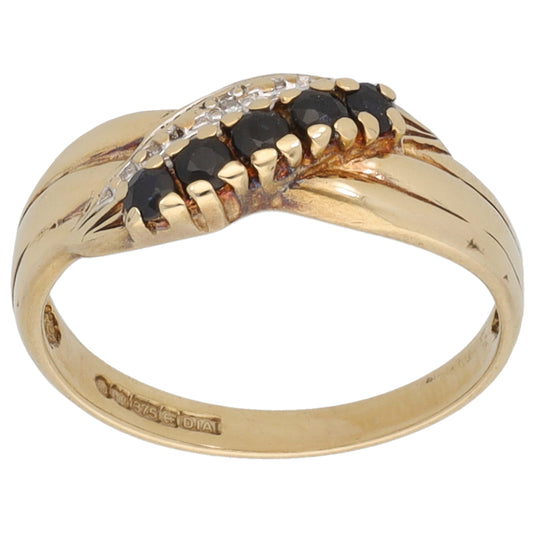 9ct Gold Sapphire & 0.005ct Diamond Cluster Ring Size K