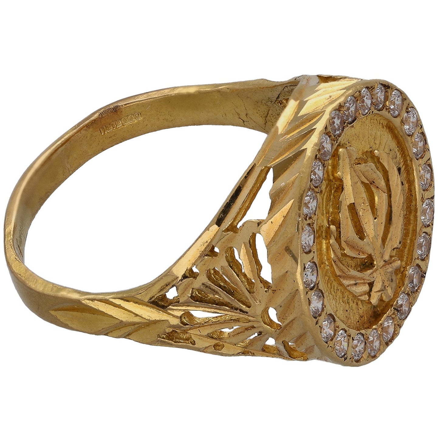 22ct Gold Cubic Zirconia Emblem Ring Size U