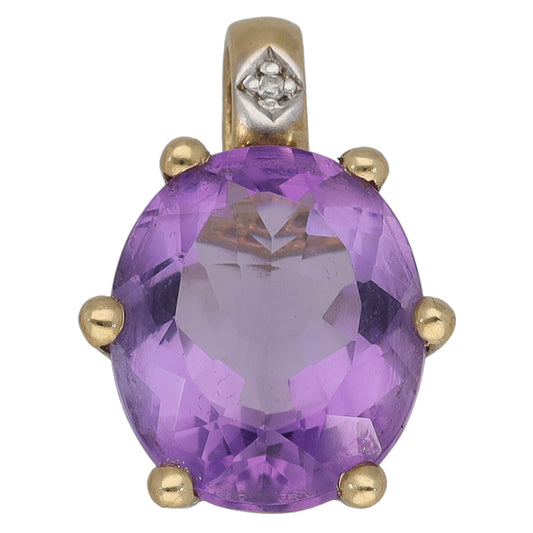 9ct Gold Amethyst & 0.01ct Diamond Dress/Cocktail Pendant