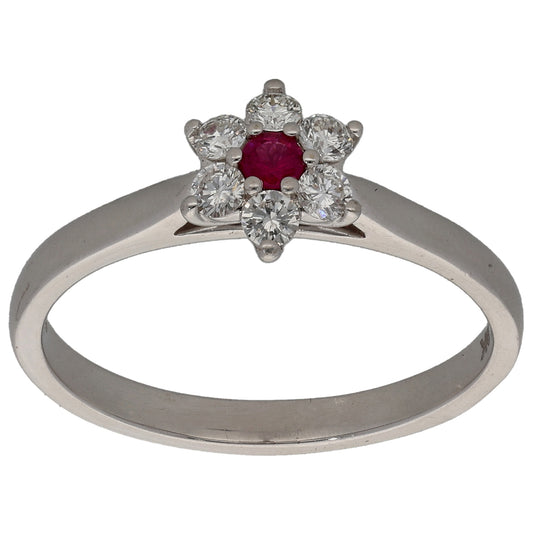 9ct White Gold Ruby & 0.18ct Diamond Dress/Cocktail Ring Size M