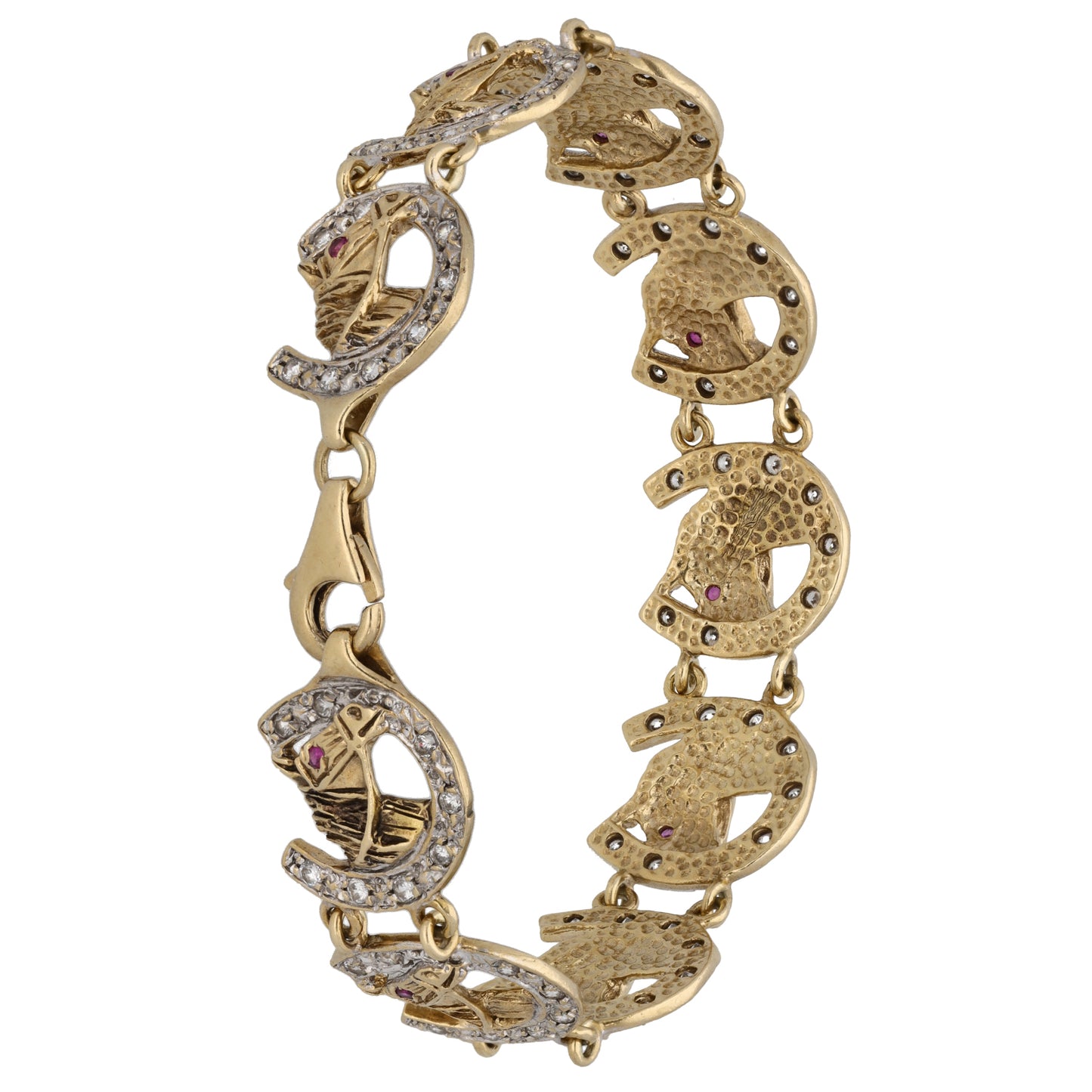 9ct Gold Man Made Ruby & Cubic Zirconia Horseshoe Bracelet