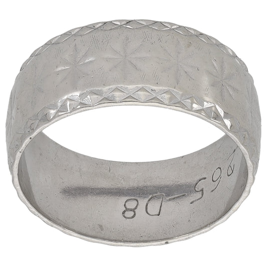 9ct White Gold Patterned Wedding Ring Size L