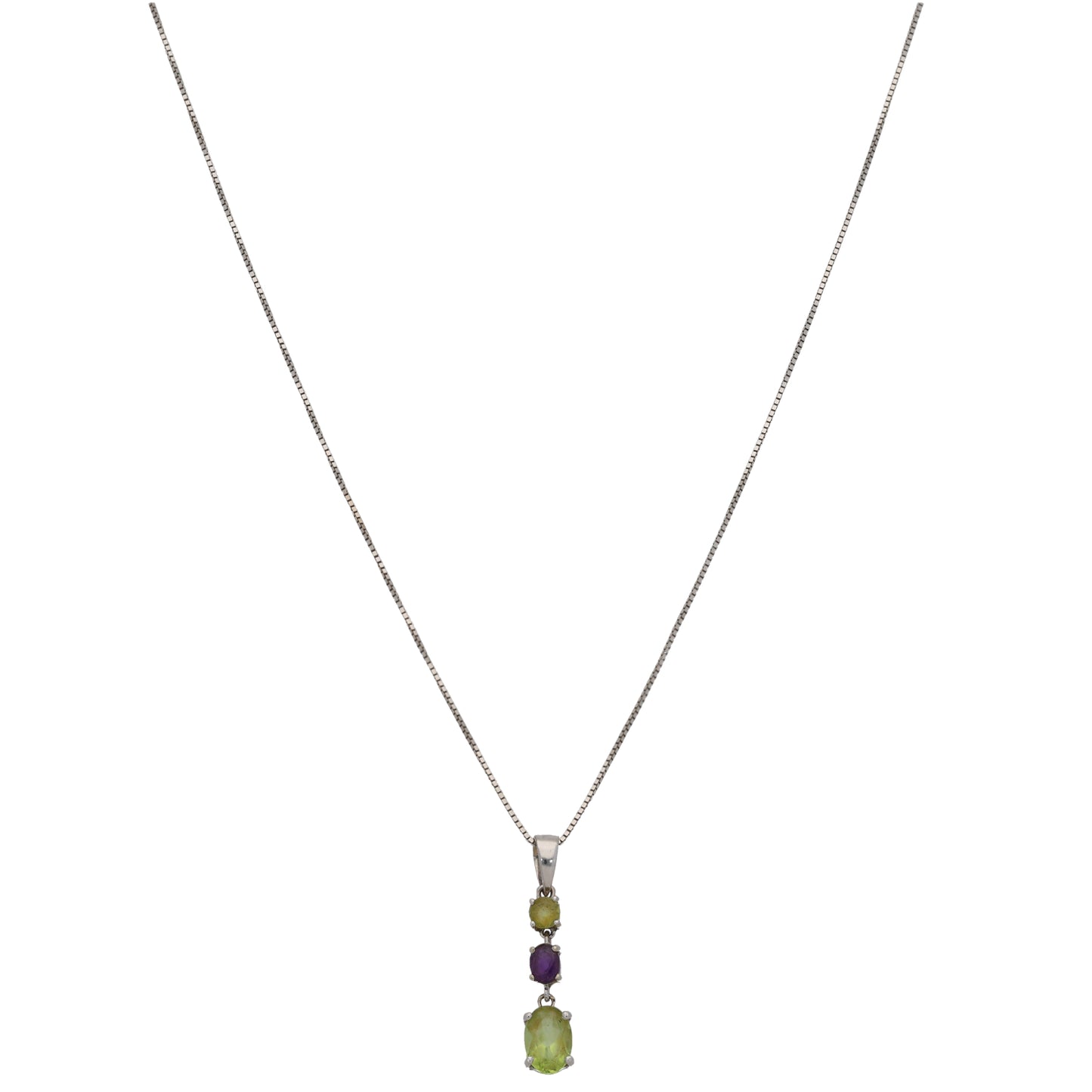 18ct White Gold Peridot & Amethyst Dress/Cocktail Pendant With Chain