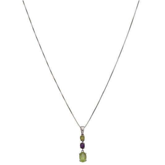 18ct White Gold Peridot & Amethyst Dress/Cocktail Pendant With Chain