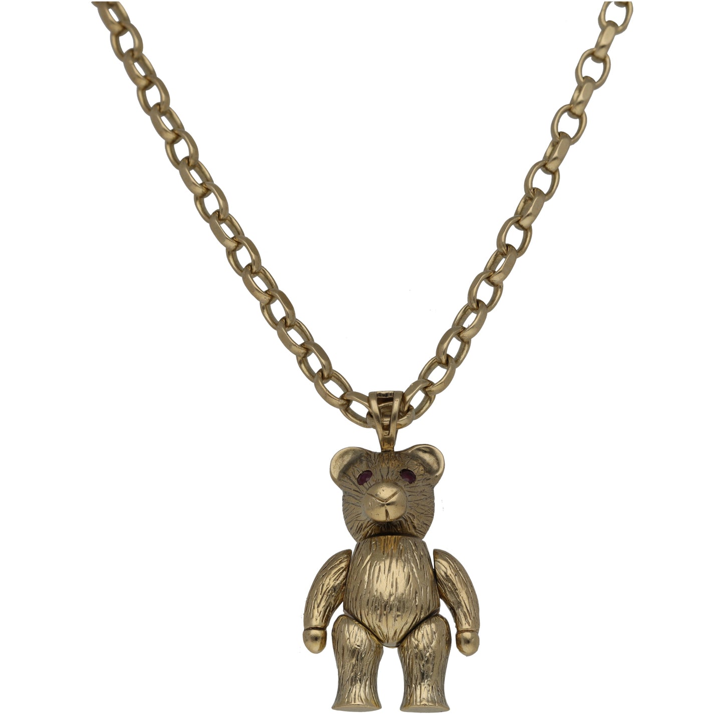 9ct Gold Ruby Teddy Bear Pendant With Chain