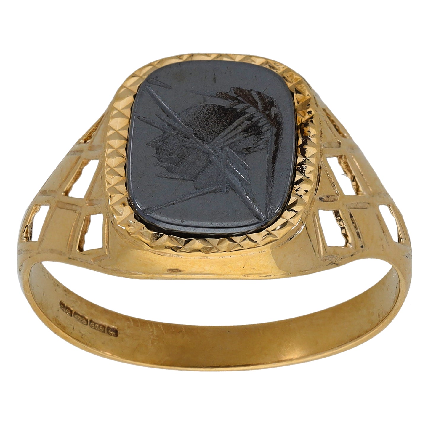 9ct Gold Hematite Signet Ring Size S
