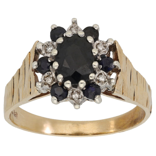 9ct Gold Sapphire & 0.03ct Round Diamond Dress/Cocktail Ring Size P