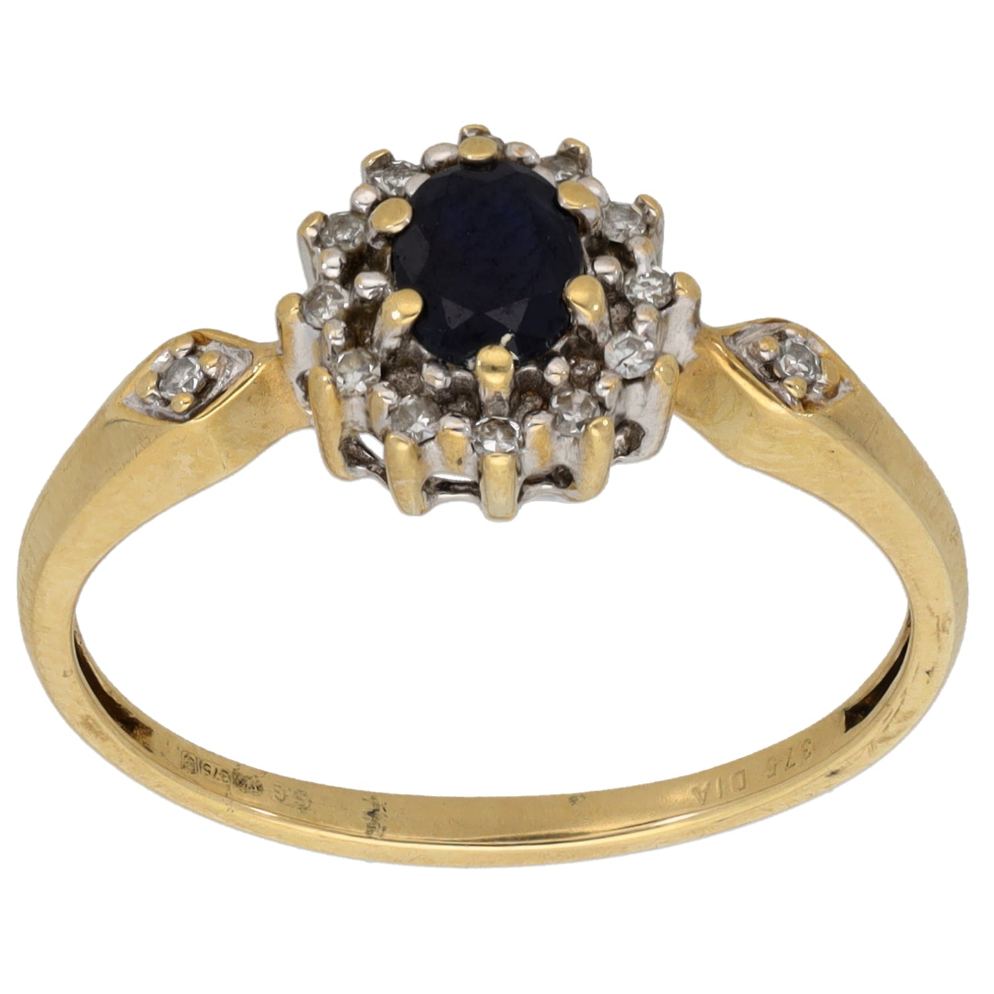 9ct Gold Sapphire & 0.07ct Diamond Dress/Cocktail Ring Size P