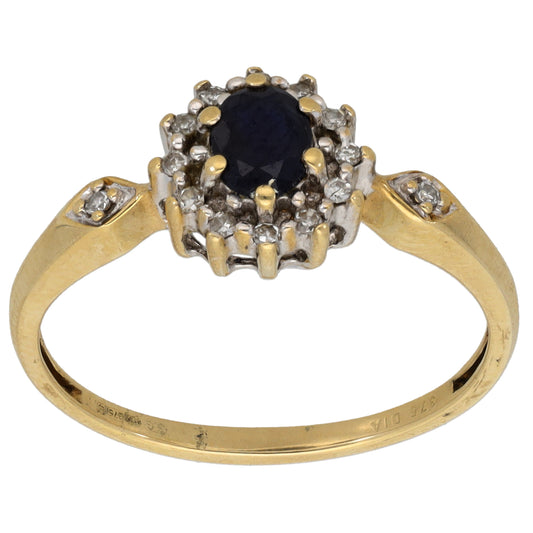 9ct Gold Sapphire & 0.07ct Diamond Dress/Cocktail Ring Size P