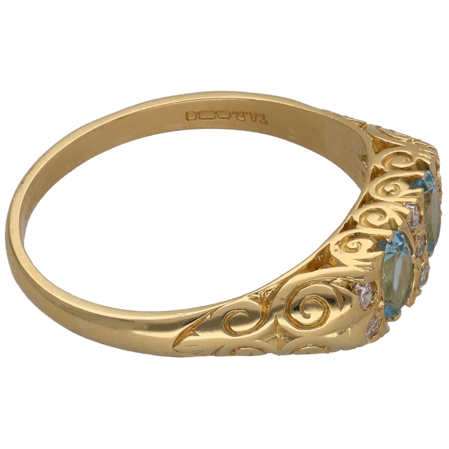 18ct Gold 0.14ct Diamond & Aquamarine Dress/Cocktail Ring Size Y