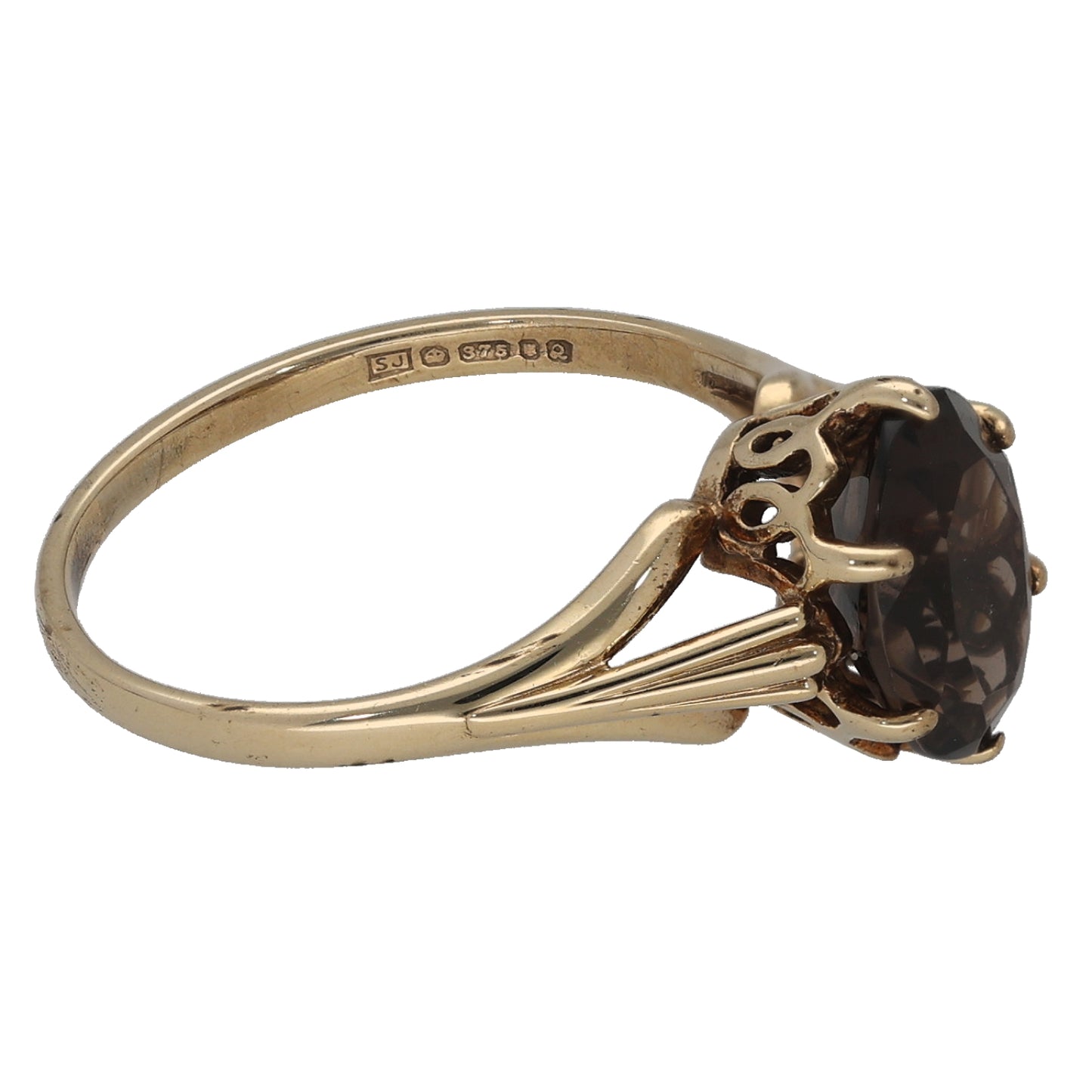 9ct Gold Smoky Quartz Single Stone Ring Size L