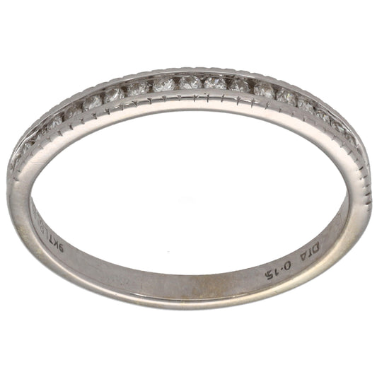 9ct white gold half eternity ring with round diamonds across the top band