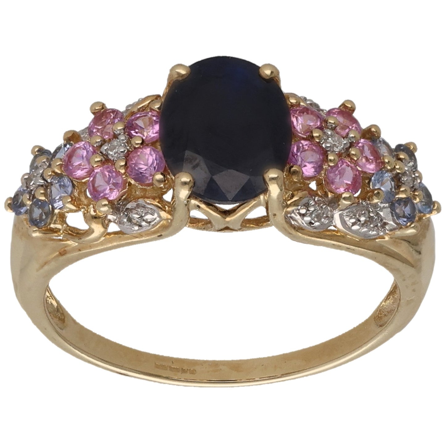 9ct Gold Sapphire & 0.05ct Diamond Dress/Cocktail Ring Size R