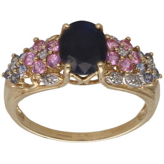 9ct Gold Sapphire & 0.05ct Diamond Dress/Cocktail Ring Size R