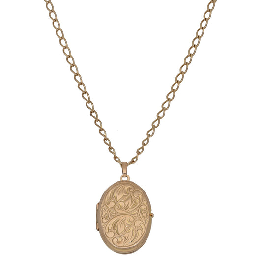 9ct Gold Patterned Locket Pendant With Chain