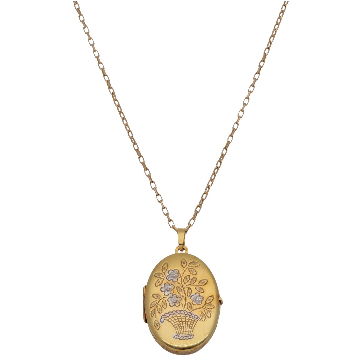 9ct Gold Patterned Locket Pendant With Chain