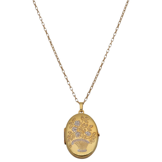 9ct Gold Patterned Locket Pendant With Chain