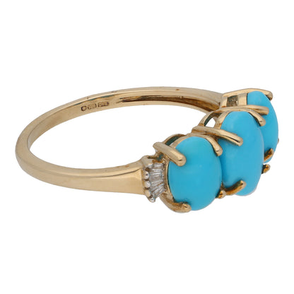 9ct Gold Turquoise & 0.04ct Diamond Dress/Cocktail Ring Size P