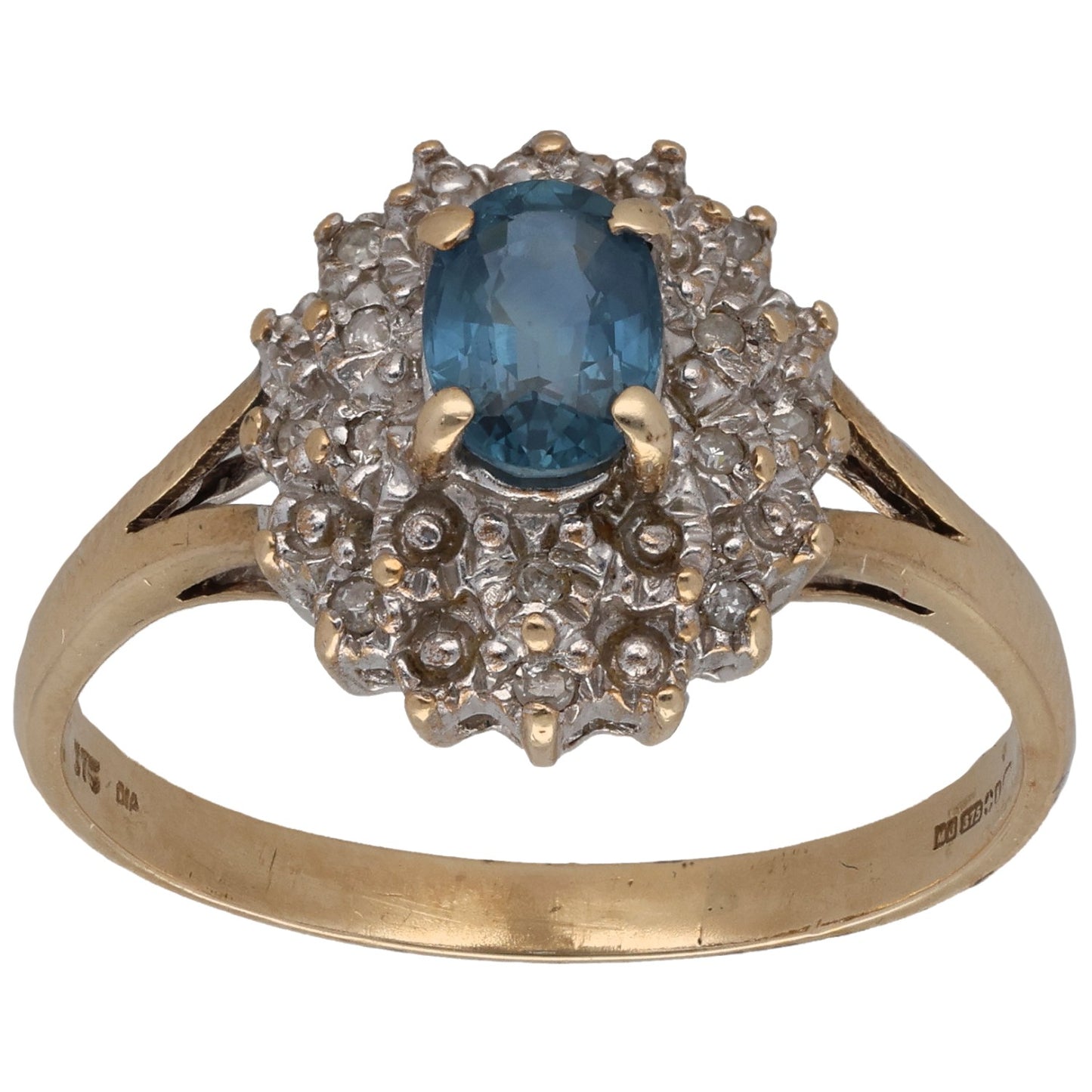 9ct Gold Sapphire & 0.075ct Diamond Dress/Cocktail Ring Size W