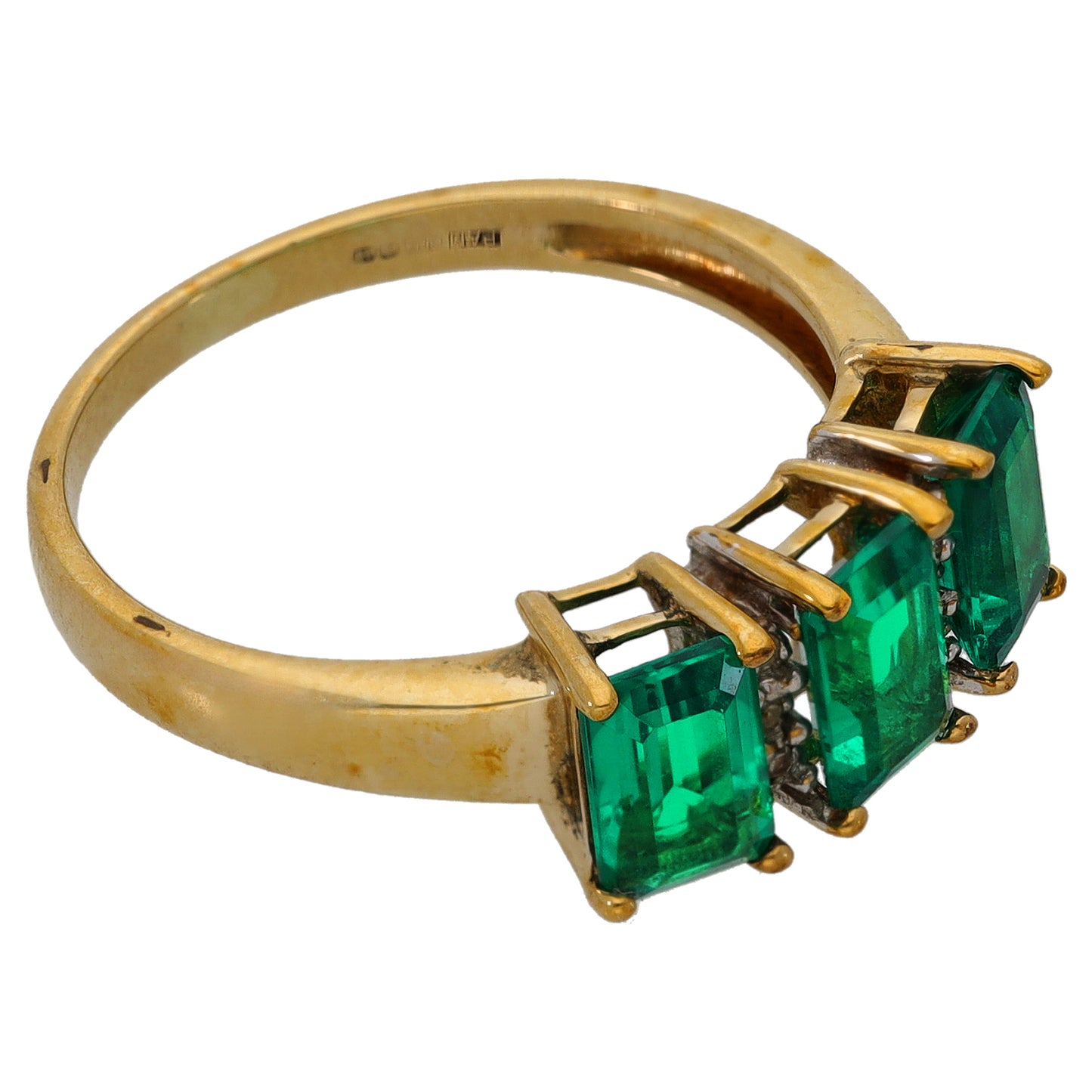 9ct Gold Man Made Emerald & 0.03ct Diamond Dress/Cocktail Ring Size M