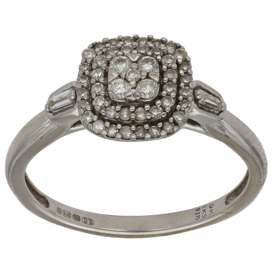 9ct White Gold 0.275ct Diamond Cluster Ring Size M