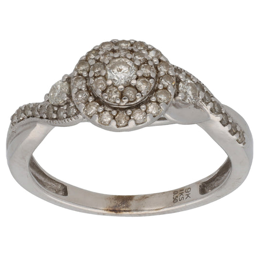 9ct White Gold 0.50ct Diamond Cluster Ring Size O