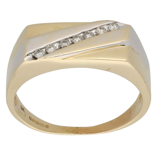 9ct Gold 0.15ct Diamond Patterned Signet Ring Size V