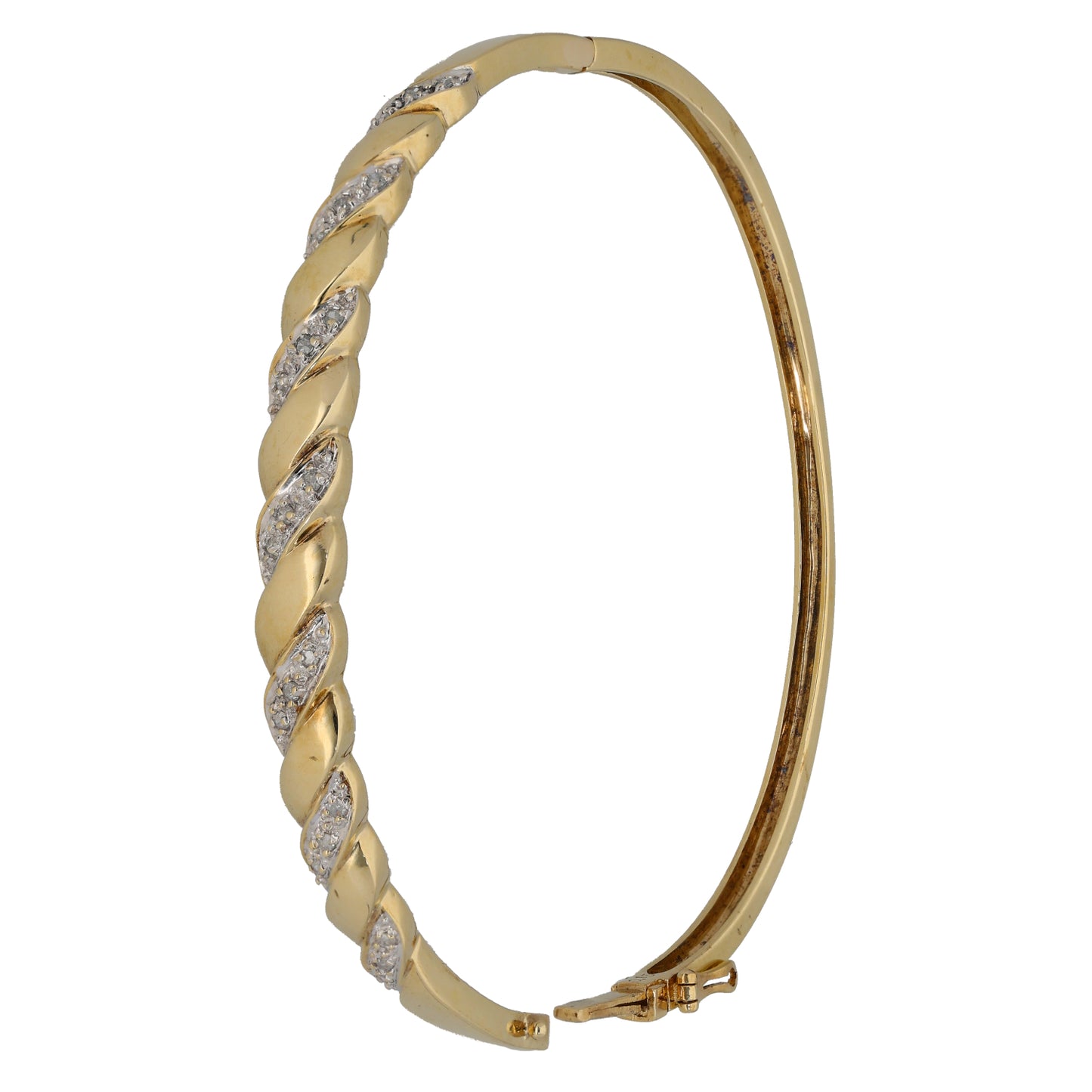 9ct Bicolour Gold 0.105ct Diamond Hinged/Clasp Bangle